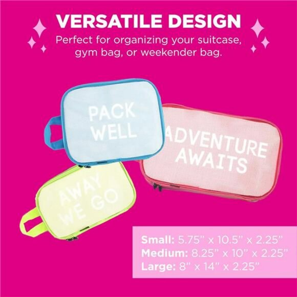 Packing cube set 3 piece travel luggage organizers with mesh tops and handles - Picture 2 of 7